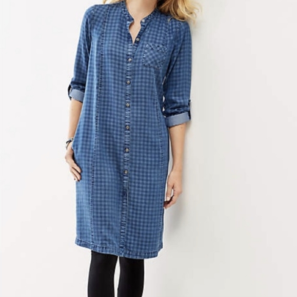 J. JILL chambray gingham plaid button front shirt dress - Picture 2 of 12
